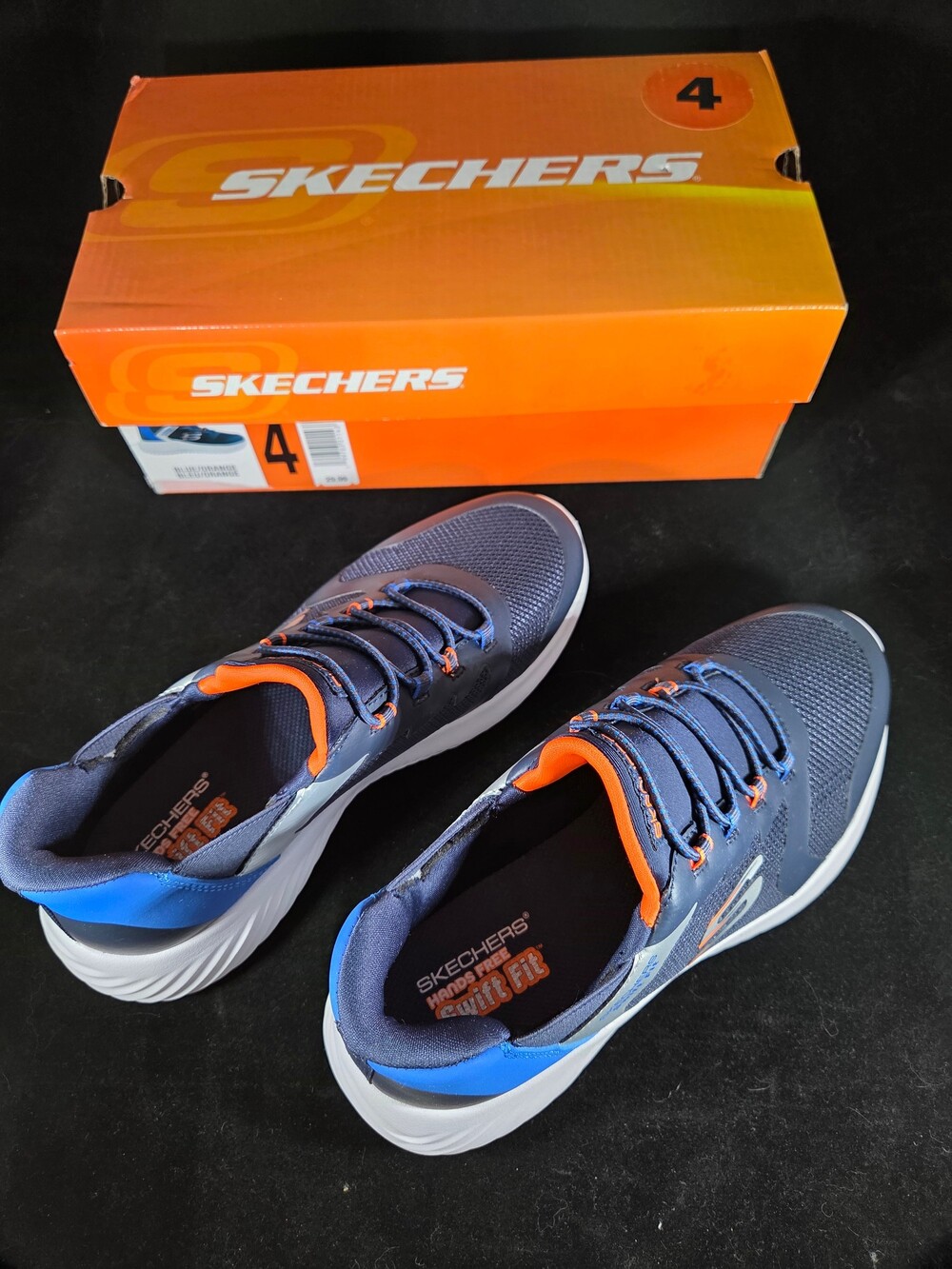 Skechers Hands Free Slip-ins Youth Sneakers, Navy & Orange, Size 4